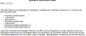 加拿大Biometric Instruction Letter