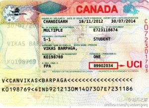 加拿大签证UCI码