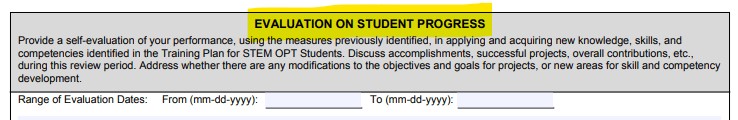 Evaluation on student progress part on the Form I-983